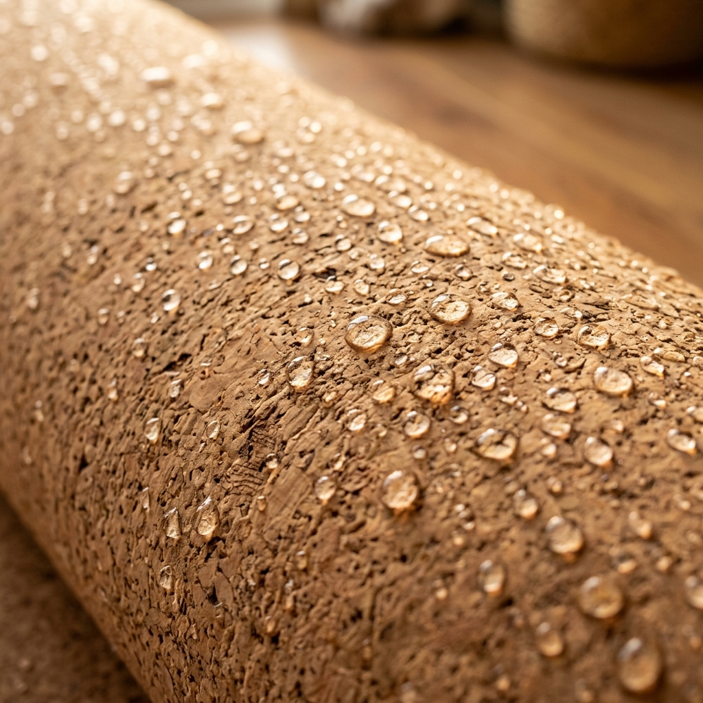 Close-up of cork yoga mat textured surface