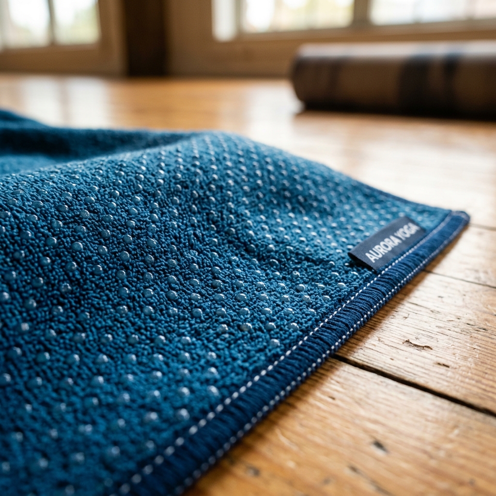 Close-up of silicone grip nubs on Manduka Yogitoes hot yoga towel